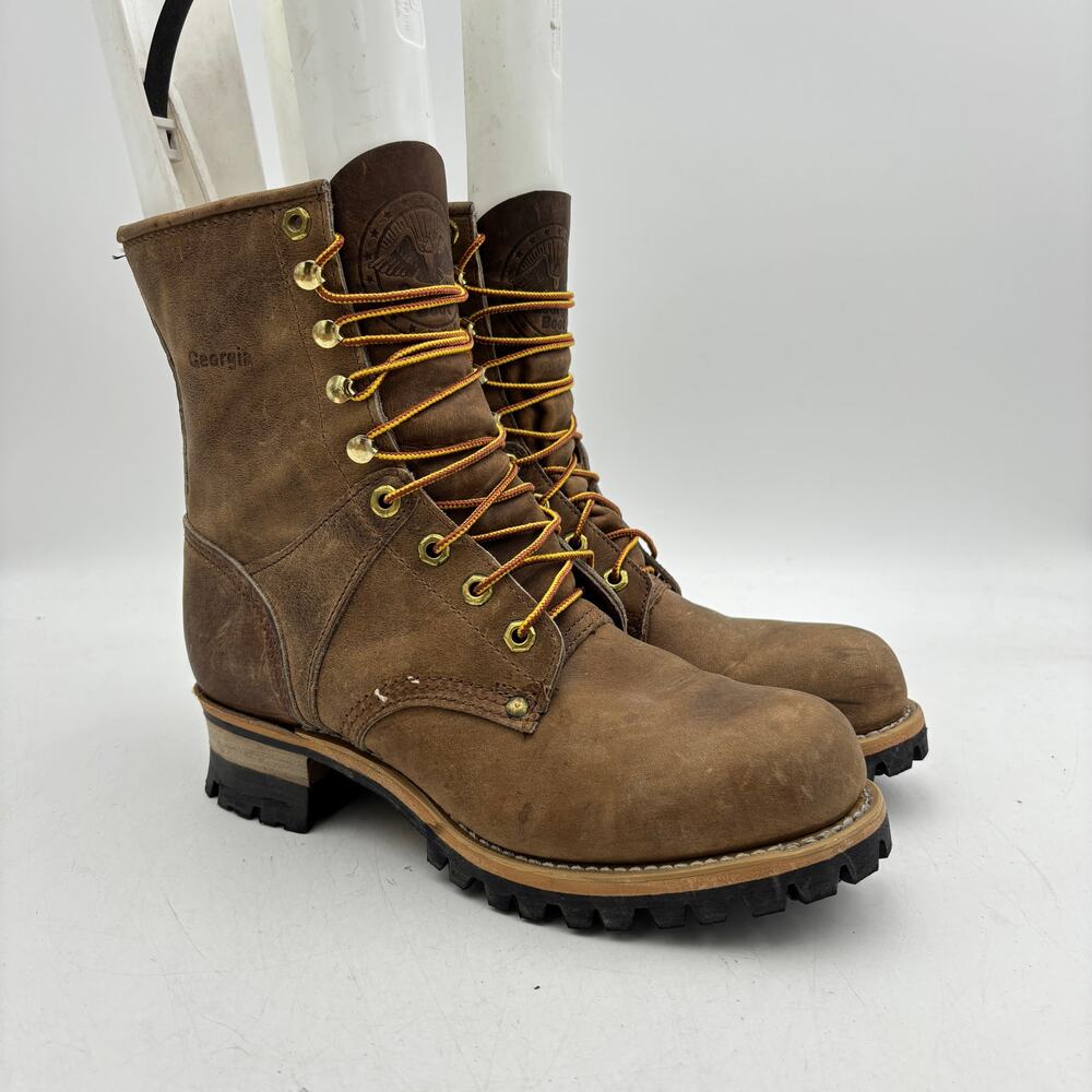 Georgia Boot Work Logger Boots Men’s 10 M Leather Vibram Brown Utility